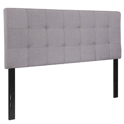 EMMA + OLIVER Light Gray Full Quilted Tufted Headboard | Adjustable Bed Rail Slots, Fabric Upholstered - color: Light Gray, size: Full
