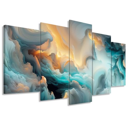 ZXHYWYM Teal Abstract Wall Art 5 Pieces Turquoise Wall Canvas Pictures Prints Modern Abstract Home Wall Decor for Living Room Bedroom Office Framed (Size 3) - color: Gray, size: 16"x24"x2 16"x32"x2 16"x40"x1