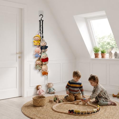 Plush Doll Hanging Storage Rope Display Rack with 8 Clips – Wall Hanging Organizer for Keychain Plushies, Mini Toys– Holds up to 3kg (2 PCS Monochrome) - color: 2 PCS Monochrome