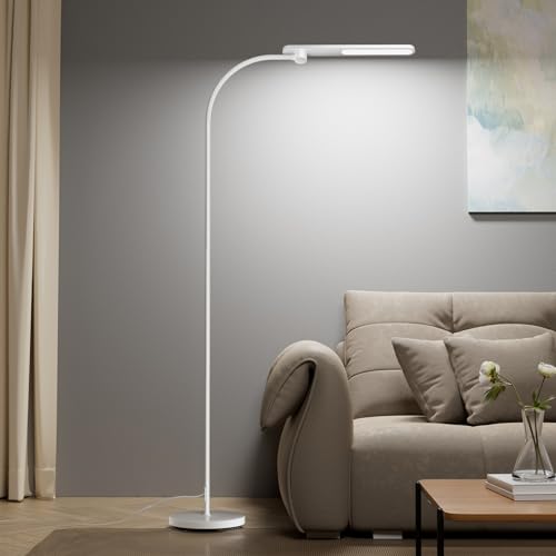 Honeywell LED Floor Lamp Dimmable Gooseneck Reading Living Room Bedroom 77" | CRI97 Full Spectrum Eye-Care, 3 Color Temps 3000K-5000K,Tall Standing Lamp for Reading, Relaxing, Office Work, Sewing, Crafts - color: White