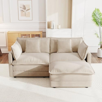 Modular Sectional Sofa, 76.4 Inch L Shaped Couch Set for Living Room, Loveseat Comfy Cloud Couches with Movable Ottoman, DIY Combination, Chenille, Light Coffee - color: Light Coffee, size: 76.4 Inch- L
