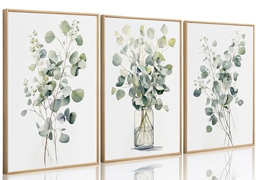 HOMTAI 3Pcs Botanical Canvas Wall Art 16x24Inch | Sage Green Eucalyptus Painting Picture Wall Decor Poster Print Artwork for Living Room Bedroom Bathroom Unframed - color: Poster, size: 24L" x 16W"