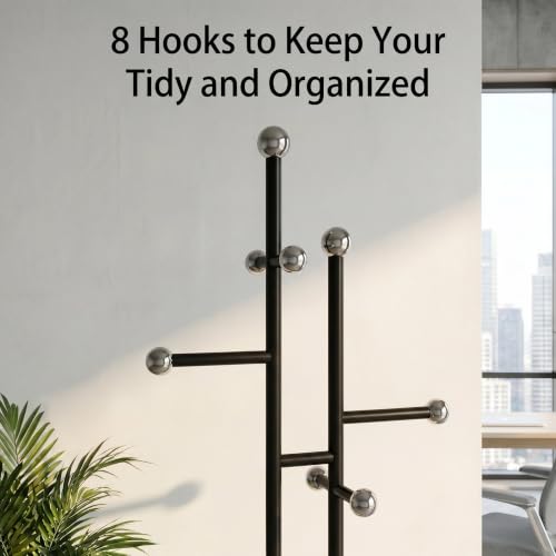 Heavy Duty Office Coat Rack Freestanding, Marble Base Metal | 1.0mm thickened iron tree with 8 stainless steel hooks. Anti-toppling heavy marble base for modern office & reception. - color: black