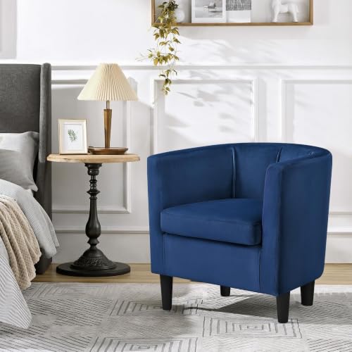 Yaheetech Barrel Accent Chair, Upholstered Modern Armchair, Blue | Soft Velvet Chair with High-Density Foam Seat, Barrel Sofa Chair for Living Room Bedroom Waiting Room - color: Blue, size: Set of 1