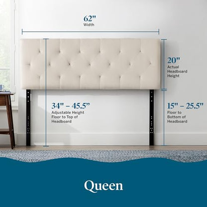 Lucid Mid-Rise Upholstered Headboard - Diamond Tufted - Padded Polyester - Adjustable Height from 34” to 46” - Easy Assembly - Bed Frame or Wall Mount - Sturdy - Pearl - Queen Size - color: Pearl, size: Queen