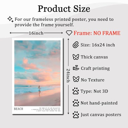 Pink and Blue Coastal Wall Art Cute Preppy Summer Pictures Aesthetic Summer Posters Trendy Beach Pictures Blue Ocean Painting Coastal Cowgirl Artwork Beach Wave Picture for Home Room 16x24in Frameless - color: C2Unframed