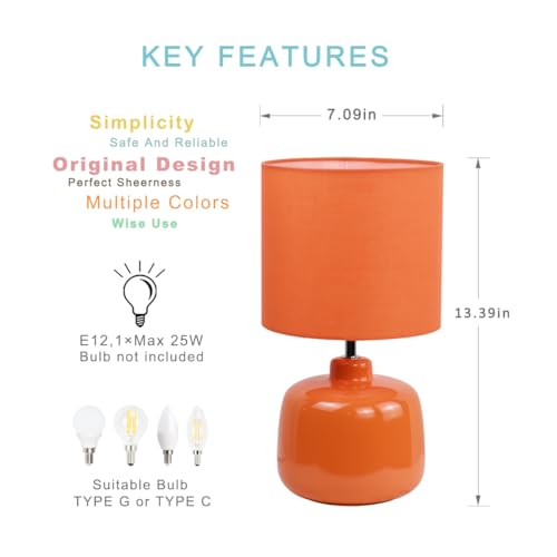 Oslo Small Ceramic Table Lamp for Living Room and Bedroom,Modern Kids Night Table Lamp,Φ7.09×H13.39IN,Bulb Excluded,Orange - color: Orange