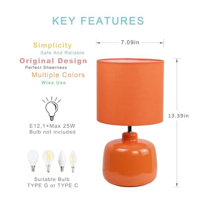 Oslo Small Ceramic Table Lamp for Living Room and Bedroom,Modern Kids Night Table Lamp,Φ7.09×H13.39IN,Bulb Excluded,Orange - color: Orange
