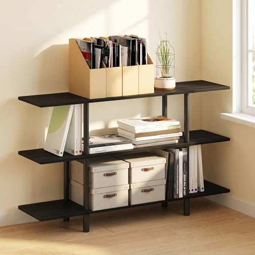 3-Tier Accent Display Shelf, Toolless Open Shelves Book Shelf, Round Tubes Storage Shelves, for Organization and Storage, Garage, Home Office, Living Room, Espresso - color: Espresso/Black, size: 3 Tier