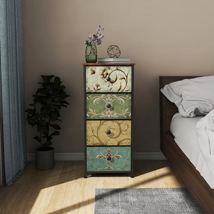 Small Dresser for Bedroom with Retro Flower Narrow Drawers Slim Chest of Drawers Skinny Nightstand Sofa End Table for Living Room Entryway Closet Storage (Multi, 4 Drawers) - size: 11.8"D x 16.5"W x 36.8"H (4 Drawers)