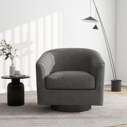 Swivel Barrel Accent Chair, Comfy Reading Armchair, Grey, Set of 1 | Club Chairs for Adults, Low-Back Design, Modern Round Style, Solid Wood Frame & Metal Swivel Base, For Living Room & Bedroom - color: Grey