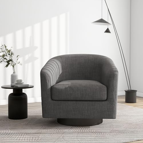 Swivel Barrel Accent Chair, Comfy Reading Armchair, Grey, Set of 1 | Club Chairs for Adults, Low-Back Design, Modern Round Style, Solid Wood Frame & Metal Swivel Base, For Living Room & Bedroom - color: Grey
