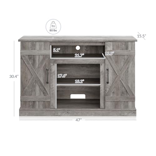BELLEZE 47 Inch TV Stand & Media Entertainment Center TV Cabinet with Storage for TVs up to 50 Inch Console Table with Open Storage Shelves & Cabinets, Gray Wash - color: Gray Wash, style: 47"