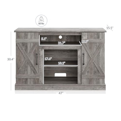 BELLEZE 47 Inch TV Stand & Media Entertainment Center TV Cabinet with Storage for TVs up to 50 Inch Console Table with Open Storage Shelves & Cabinets, Gray Wash - color: Gray Wash, style: 47"
