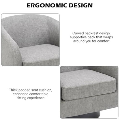 Swivel Barrel Accent Chair, Comfy Reading Armchair, Light Grey, Set of 1 | Club Chairs for Adults, Low-Back Design, Modern Round Style, Solid Wood Frame & Metal Swivel Base, For Living Room & Bedroom - color: Light Grey