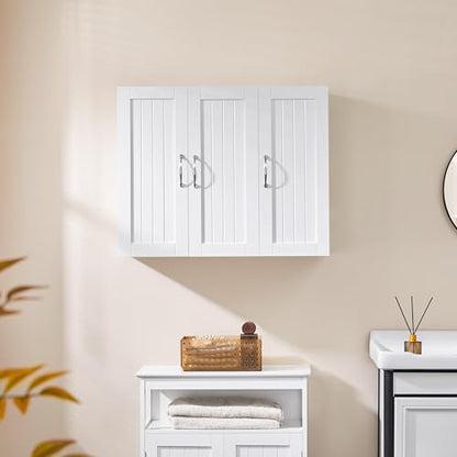 Yaheetech 3-Door Wall Mounted Bathroom Storage Cabinet, Laundry Room, White | MDF with Soft Close Doors and Adjustable Shelves, a Roomy Mirrorless Medicine Cabinet for Over the Toilet, Kitchen or Garage - style: 3 Doors