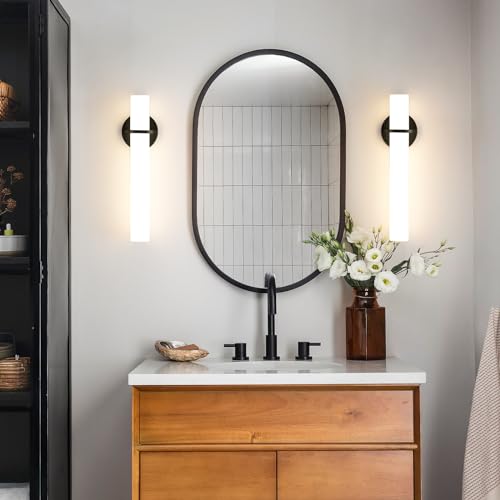 AIJIASI 18 Inch Wall Sconces Set of Two, Black Bathroom Sconces 18W 2700K-5000K LED Dimmable Modern Wall Sconces with Acrylic Shade for Bedroom Living Room Hallway Stairway - color: Black, size: Hardwired (18in-2pcs)
