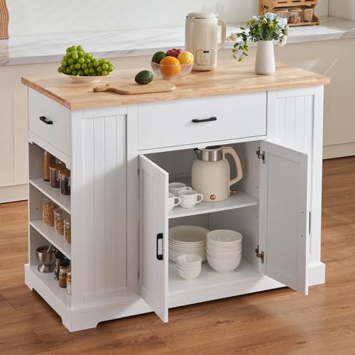 VEVOR 46" Wood Top Breakfast Bar with Storage Cabinet, Farmhouse Kitchen Table with Adjustable Shelf, Drawer, for Dining Kitchen Living Room, White - color: White