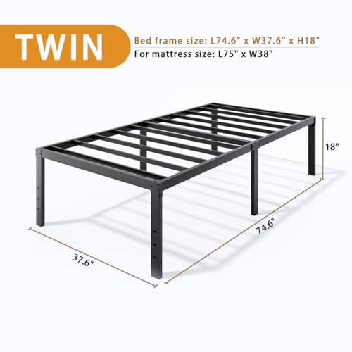 LUMUNANCE Metal Bed Frame Twin Size - 18 Inch Heavy-Duty Twin Platform Bed Frame No Box Spring Needed, Easy Assembly, Noise-Free, Sturdy Mattress Foundation, Underbed Storage Space - size: Twin, style: 18 Inch