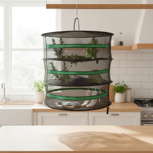 Collapsible Hanging Mesh Dryer with Zippered Layers, Space-Saving Foldable Air Drying Rack for Kitchen, Balcony, and Laundry (Black) - size: 22.83 x 22.83 x 7.09 in