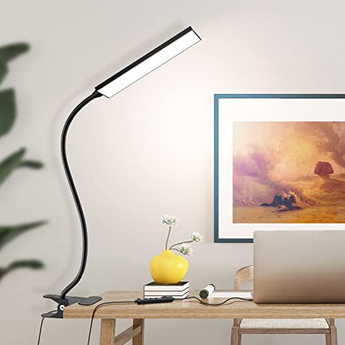 Vansuny Clip on LED Desk Lamp, Eye-Caring USB Reading Light for Home Office | 3 Color Modes,6 Brightness Levels,Adjustable Gooseneck,Sturdy Metal Clip,5W Black,Fits Dorm Bed, Monitor Side & Narrow Spaces - color: Black