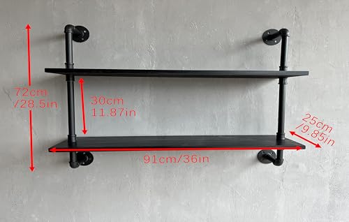 HDDFER Floating Bookshelf Shelves Industrial Pipe Shelving Pipe Shelf Rustic Black Wall Shelves 36 Inch Farmhouse for Wall Mounted - color: Black, size: 2Tier36in