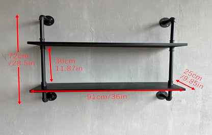 HDDFER Floating Bookshelf Shelves Industrial Pipe Shelving Pipe Shelf Rustic Black Wall Shelves 36 Inch Farmhouse for Wall Mounted - color: Black, size: 2Tier36in