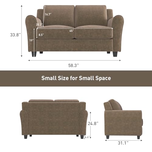 Bonzy Home 2 Piece Sofa Set, 2-Seater Sofa Couch Set of 2, Modern Comfy Sofa with Thick Cushion for Living Room Apartment Office, Brown - color: Brown, size: 58"+58"(2 + 2 Seat)
