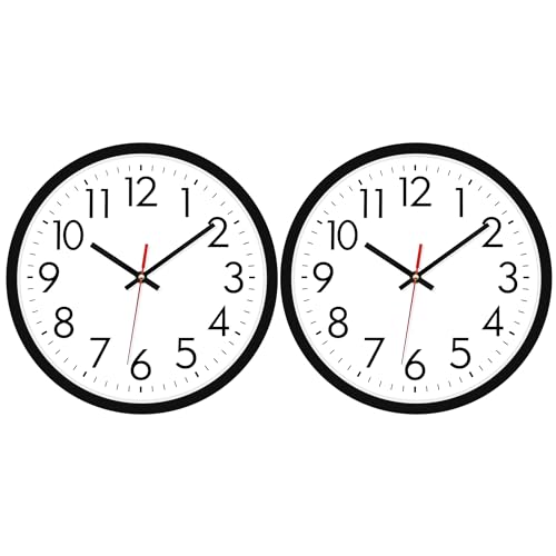 Lumuasky 2 Pack Black Wall Clock,12 Inch Silent Non Ticking Quartz Battery Operated Round Analog Classic Clock for Classroom School Office Living Room Bedroom Home - color: Black-2, size: 12 Inch