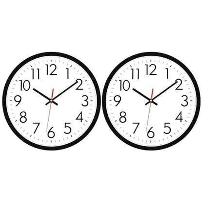 Lumuasky 2 Pack Black Wall Clock,12 Inch Silent Non Ticking Quartz Battery Operated Round Analog Classic Clock for Classroom School Office Living Room Bedroom Home - color: Black-2, size: 12 Inch