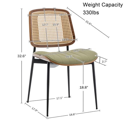 LUNLING Dining Chairs Set of 2 Mid Century Modern Retro Faux Leather Kitchen Chairs with Walnut Bentwood Upholstered Seat Metal Legs Adjustable Foot for Kitchen Dining Room Chairs(LightGreen) - color: Green2, size: Set of 2