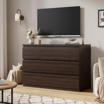 Jocoevol Modern Brown 7 Drawer Dresser for Bedroom, Simply Chest of Drawers, Wood Storage Dresser with Deep Drawers for Living Room Hallway Entryway, Brown - color: Brown