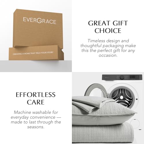 100% Cotton Modern Grid Stitch Quilt Set, King Size, Drizzle Gray | Pre-Washed Cotton Coverlet Bedspread, Oversized Lightweight 3-Piece Bedding Set for All Season, with 2 Pillow Shams - color: Drizzle Gray, size: King (110" X 94")