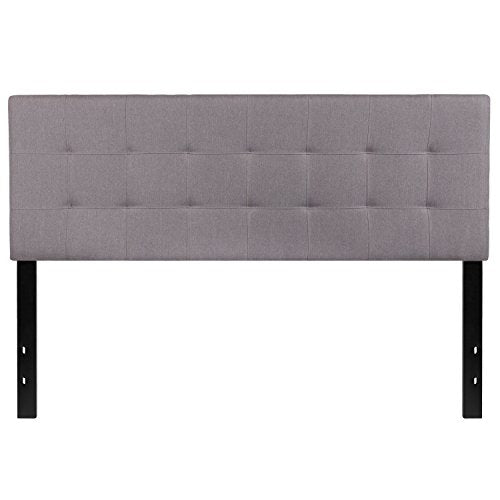 EMMA + OLIVER Light Gray Queen Quilted Tufted Headboard | Adjustable Bed Rail Slots, Fabric Upholstered - color: Light Gray, size: Queen