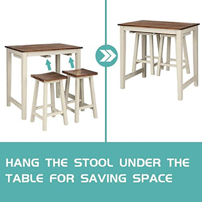 LUARANE 3 Pieces Bar Table Set, Modern Pub Dining Counter Height Table Set with 2 Saddle Bar Stools, Kitchen Counter Set for Living Room Dining Room, Brown & Milky White