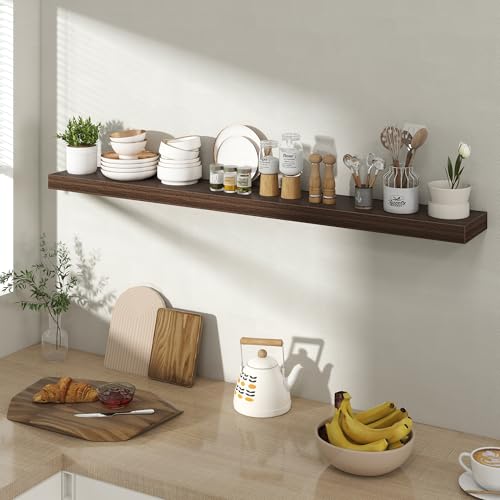 Acovy 48 Inch Floating Shelves for Wall 1 Pack, 48" Wall Shelves for Books, Storage, Decor, Wall Mounted Floating Shelf with Invisible Brackets for Kitchen, Living Room, Walnut - color: Walnut, size: 6.5"Wx48"L-1pc