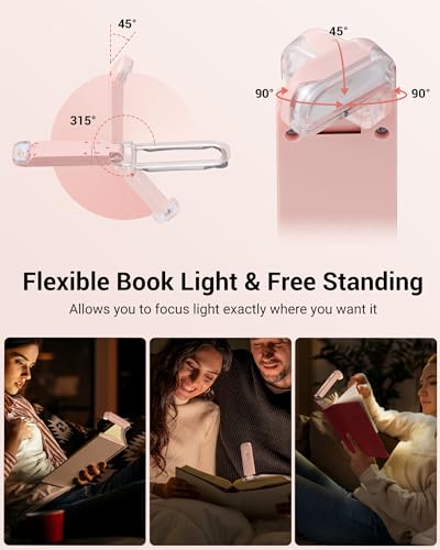 DEWENWILS Book Reading Light with Clip, USB Rechargeable Booklight Pink | Warm White, Brightness Adjustable, Flexible Lighting Angle, Portable Bookmark Lamps for Bookworms, Kids - color: Light Pink