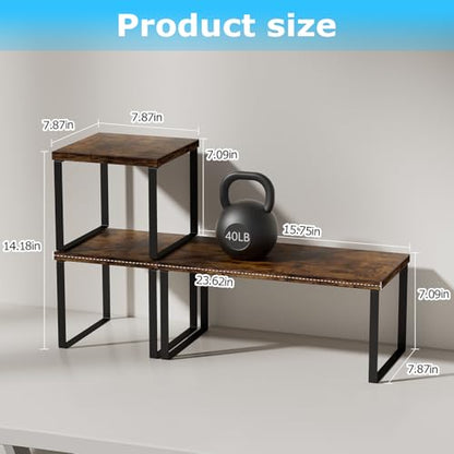 Aothia Wood Desktop Shelf for Top of Desk - 2-Tier Adjustable Bookshelf Organizer, Freestanding Stackable Shelves for Office, Home, Kitchen Counter (Rustic Brown) - color: Rustic Brown