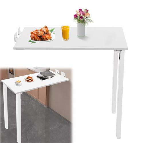 Wall Mounted Folding Table with Legs, 29.52 * 15.75 * 29.13in Small Folding Dining Table, Wall Mounted Foldable Desk for Small Space, Laundry, Dining Room, Bedroom, Home Office (White)