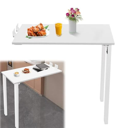 Wall Mounted Folding Table with Legs, 29.52 * 15.75 * 29.13in Small Folding Dining Table, Wall Mounted Foldable Desk for Small Space, Laundry, Dining Room, Bedroom, Home Office (White)
