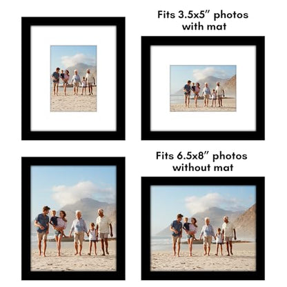 Americanflat 6.5x8 Picture Frame 2-Pack - Matted to 3.5x5 - Black | Slim Molding construction, Polished plexiglass front, wall or tabletop display with included easel, triangle hangers included - color: Black, size: 6.5x8