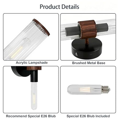 Morauroral Black Walnut Battery Operated Wall Sconces Set of 2, Rechargeable Wall Lights with Remote, 20 Inch Modern Wireless Wall Lamp for Bedroom, Living Room with White Shade (Bulbs Included) - color: Black Walnut