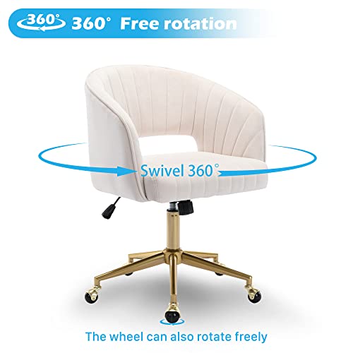 Vanity Chair Velvet Desk Chair with Gold Base for Living Room,Cream | Accent Armchair Upholstered Modern Tufted Chairs for Girls Women Ergonomic Study Seat Computer Task Stools for Bedroom - color: Cream