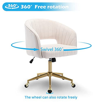 Vanity Chair Velvet Desk Chair with Gold Base for Living Room,Cream | Accent Armchair Upholstered Modern Tufted Chairs for Girls Women Ergonomic Study Seat Computer Task Stools for Bedroom - color: Cream