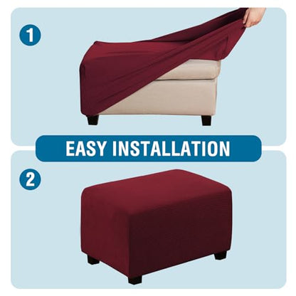 H.VERSAILTEX Ottoman Cover Slipcover Rectangle Fit Length 29'-34' Footrest Sofa Slipcovers Stool Cover Footstool Protector Covers Feature Stretch Soft Jacquard Fabric Removable Washable - Burgundy - color: Wine/Burgundy, size: Rectangle-Large