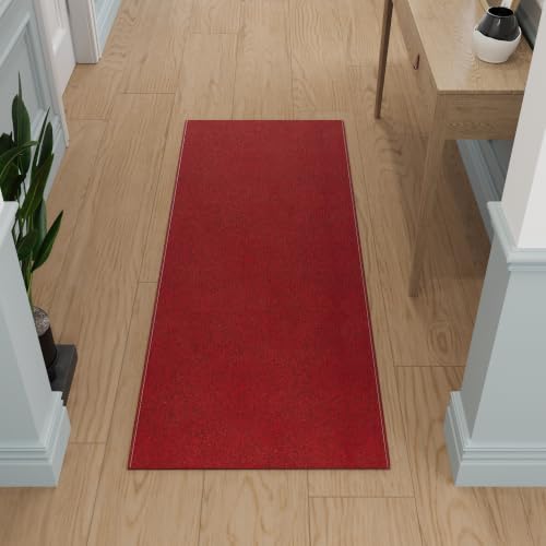 Ottomanson 1'10" x 8' Ultra-Thin Hallway Runner Rug - Durable Non-Slip Carpet for High-Traffic Areas - Fits Under Doors for Seamless Entry - Ideal for Kitchen, Entryway, Bedroom & Living Room, Red - color: Red, size: 1'10" x 8' (22" Wide)