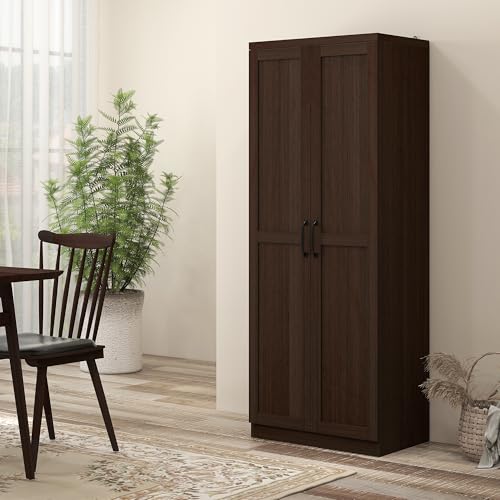HOMCOM 63" 2-Door Kitchen Pantry 5-Tier Cinnamon Cherry Wood Grain | Freestanding Storage Cabinet, Shelving, 2 Adjustable Shelves, for Dining Room - color: Cinnamon Cherry Wood Grain