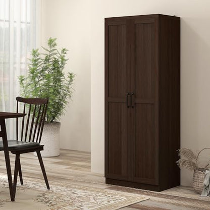 HOMCOM 63" 2-Door Kitchen Pantry 5-Tier Cinnamon Cherry Wood Grain | Freestanding Storage Cabinet, Shelving, 2 Adjustable Shelves, for Dining Room - color: Cinnamon Cherry Wood Grain
