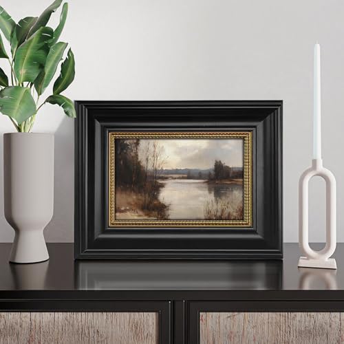 Gatheroad Black Framed Vintage Canvas Wall Art Prints, Landscape Art Picture, Retro Rustic Aesthetic Serene Bathroom Decor, Classic Home Accent for Living Room Bedroom Office, 8x10in - color: Hazy Lake, size: 8X10inch