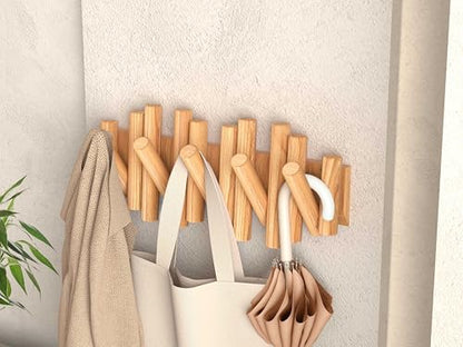 Folding Wall Coat Rack - entryway Hooks foldable - Wooden Coat Rack Wall Mount - modern Wall Mounted Coats Rack - Coat Hanger Walls Mount Coat Racks - folding coat hooks for Key bag clothes towels - color: Natural